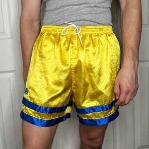 Xara 90s Rare Vintage Nylon Glanz Soccer Shorts Silky Shiny Yellow Gold